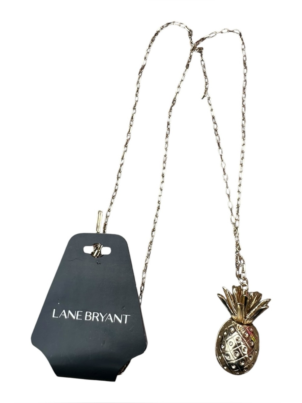 Lane Bryant Gold Tone 3D Pineapple Pendant Necklace 36” Long Statement Jewelry